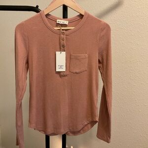 NWT, New In Henley Ribbed Long Sleeve top, Blush, Size Medium and Small